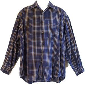 Banana Republic Blue Plaid Shirt Men's L Pocket Long Sleeve Drop Tail Cotton